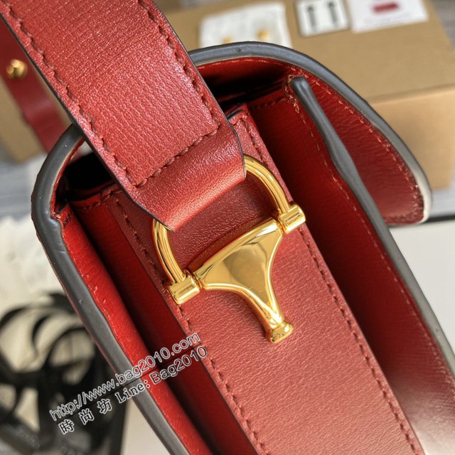 Gucci新款原廠皮女包 古馳1995馬銜扣手袋 Gucci紅色全皮小號翻蓋肩背包 602204  ydg3096